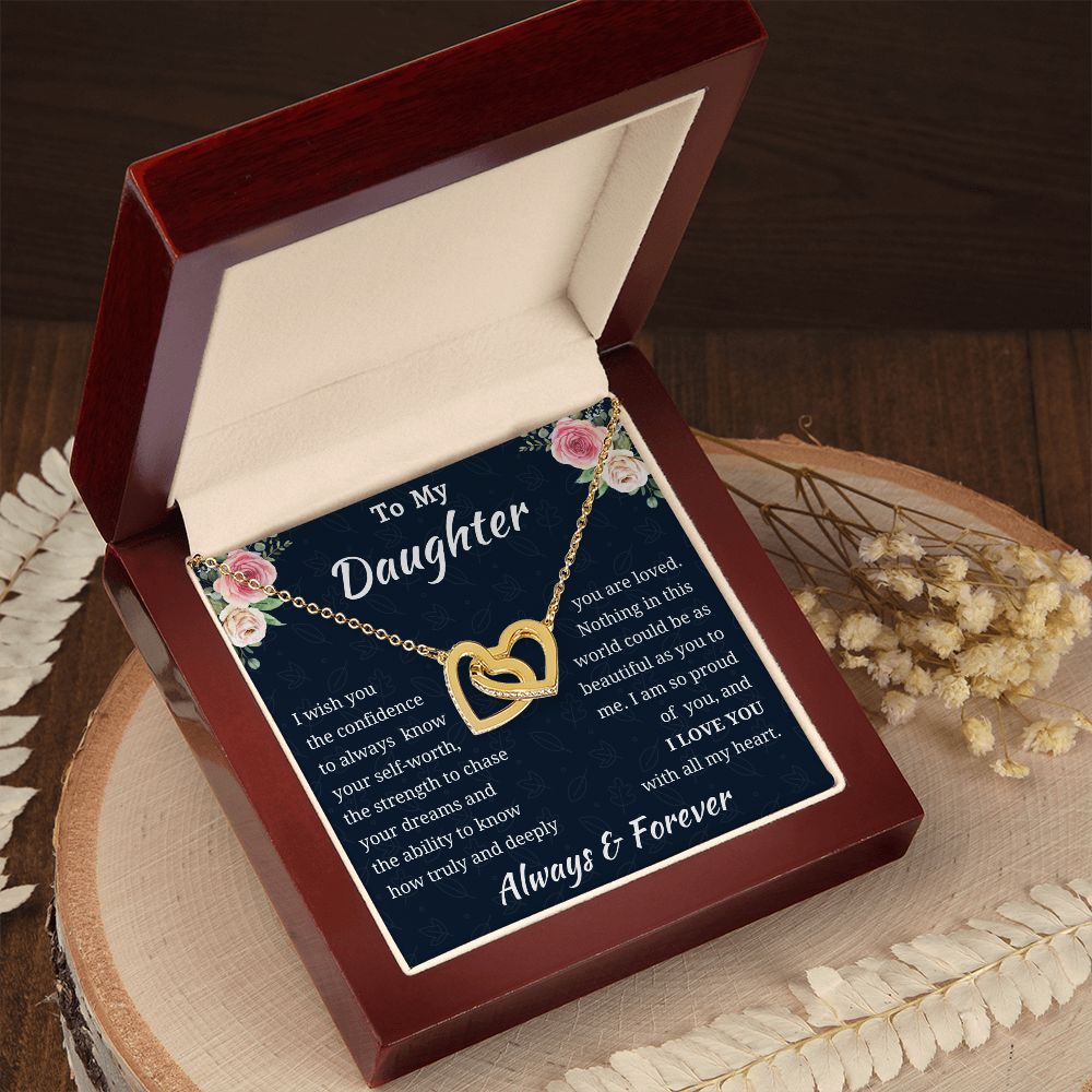 To My Daughter Birthday Gift, Interlocking Hearts Necklace, Daughter Gift From Mom or Dad, Christmas Present or Graduation Gift for Daughter