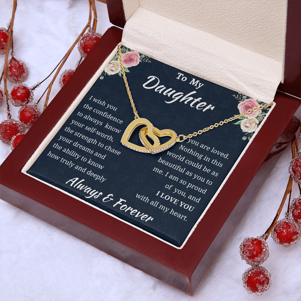 To My Daughter Birthday Gift, Interlocking Hearts Necklace, Daughter Gift From Mom or Dad, Christmas Present or Graduation Gift for Daughter