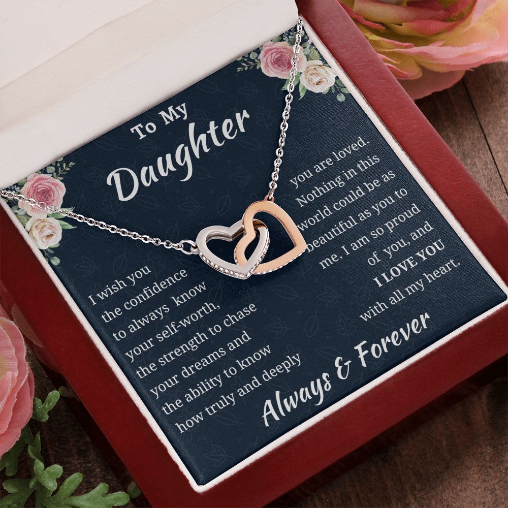 To My Daughter Birthday Gift, Interlocking Hearts Necklace, Daughter Gift From Mom or Dad, Christmas Present or Graduation Gift for Daughter