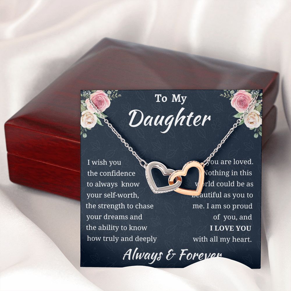 To My Daughter Birthday Gift, Interlocking Hearts Necklace, Daughter Gift From Mom or Dad, Christmas Present or Graduation Gift for Daughter