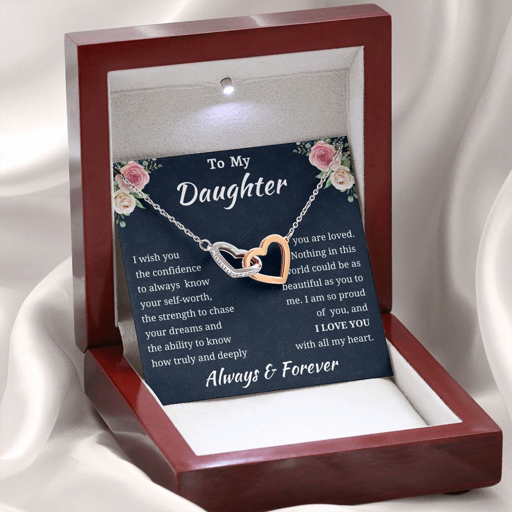 To My Daughter Birthday Gift, Interlocking Hearts Necklace, Daughter Gift From Mom or Dad, Christmas Present or Graduation Gift for Daughter