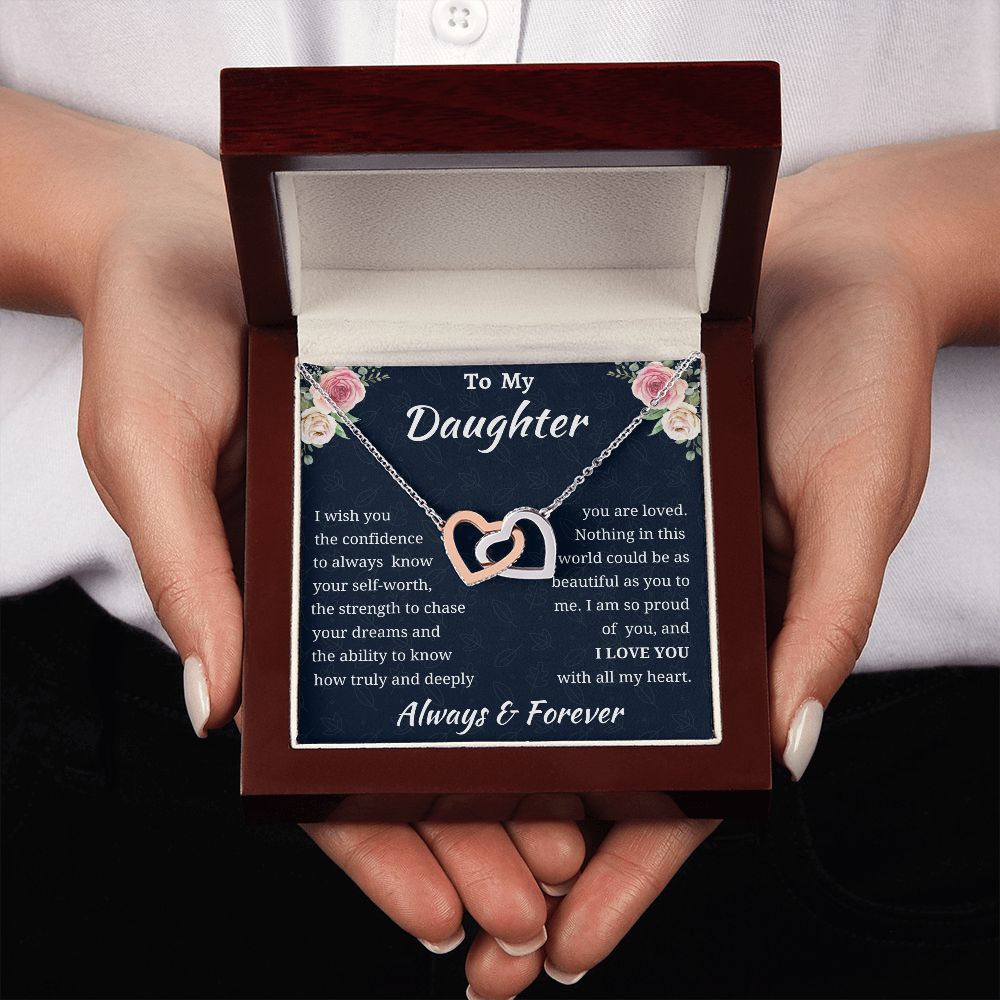 To My Daughter Birthday Gift, Interlocking Hearts Necklace, Daughter Gift From Mom or Dad, Christmas Present or Graduation Gift for Daughter