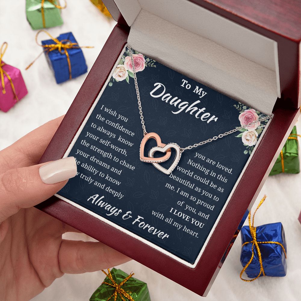 To My Daughter Birthday Gift, Interlocking Hearts Necklace, Daughter Gift From Mom or Dad, Christmas Present or Graduation Gift for Daughter