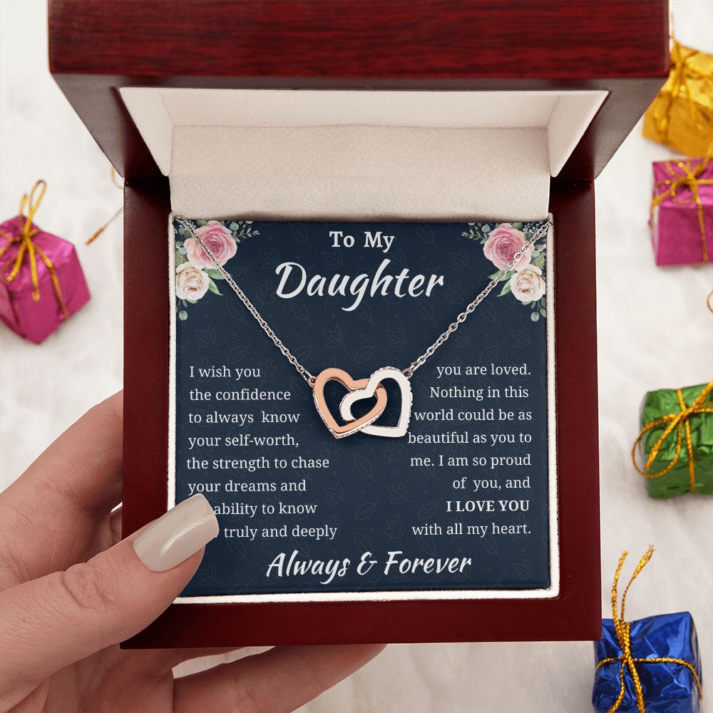 To My Daughter Birthday Gift, Interlocking Hearts Necklace, Daughter Gift From Mom or Dad, Christmas Present or Graduation Gift for Daughter