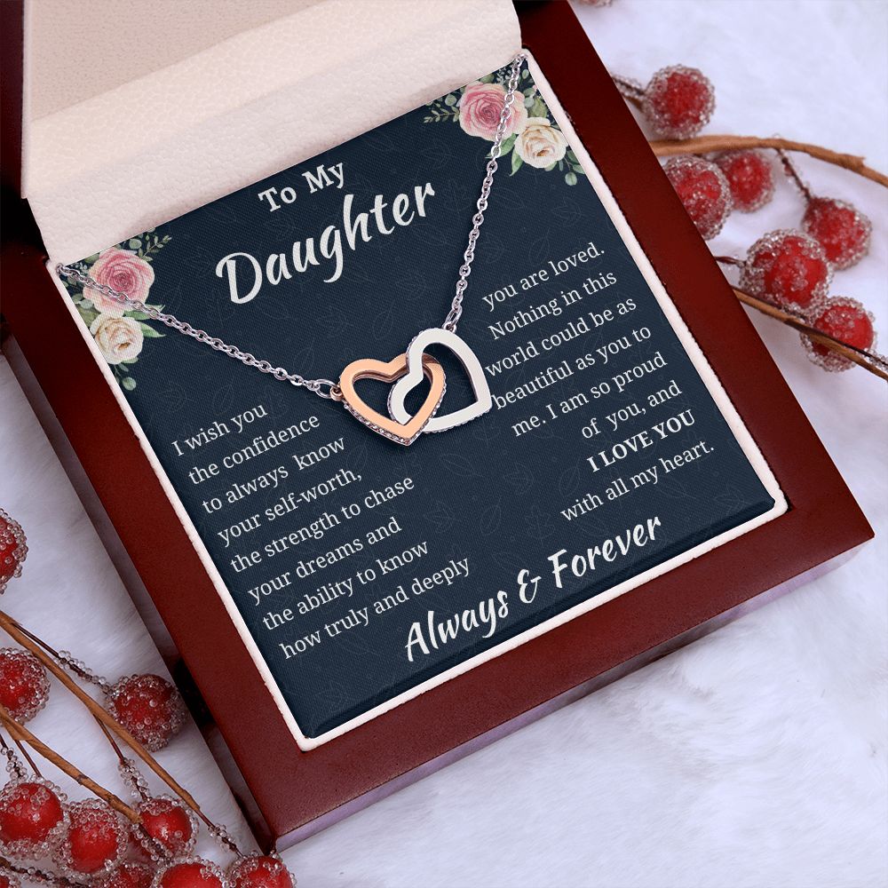 To My Daughter Birthday Gift, Interlocking Hearts Necklace, Daughter Gift From Mom or Dad, Christmas Present or Graduation Gift for Daughter