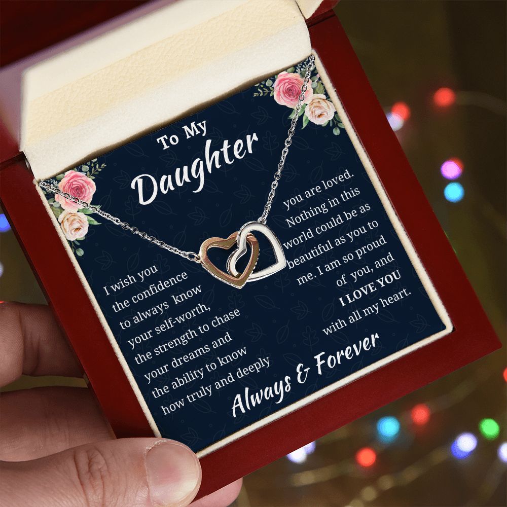 To My Daughter Birthday Gift, Interlocking Hearts Necklace, Daughter Gift From Mom or Dad, Christmas Present or Graduation Gift for Daughter