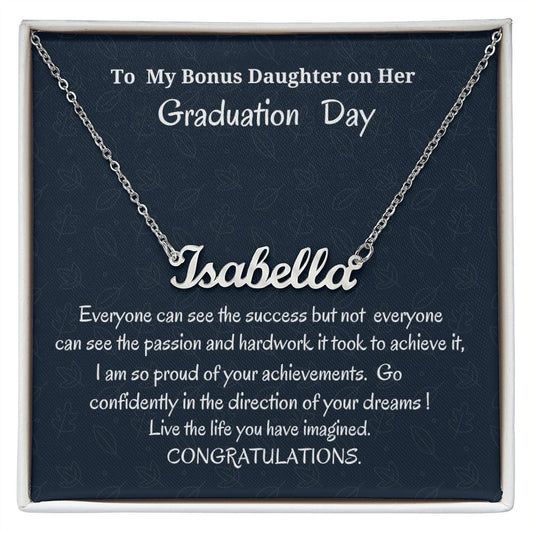 To My Bonus Daughter On Her Graduation Day Personalized Name Necklace, Graduation Gift For Bonus Daughter, Birthday Gift For Her, Gift From Bonus Mom.