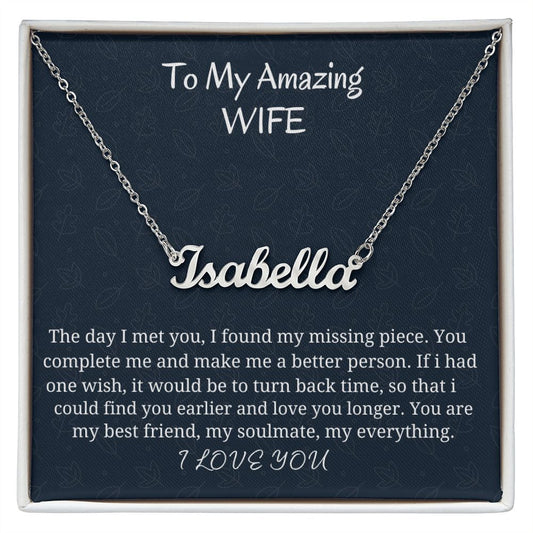 To My Amazing Wife Personalized Name Necklace, Birthday Gift For Her, Wedding Anniversary Gift, Husband To Wife Gift, Romantic Jewelry Gift.