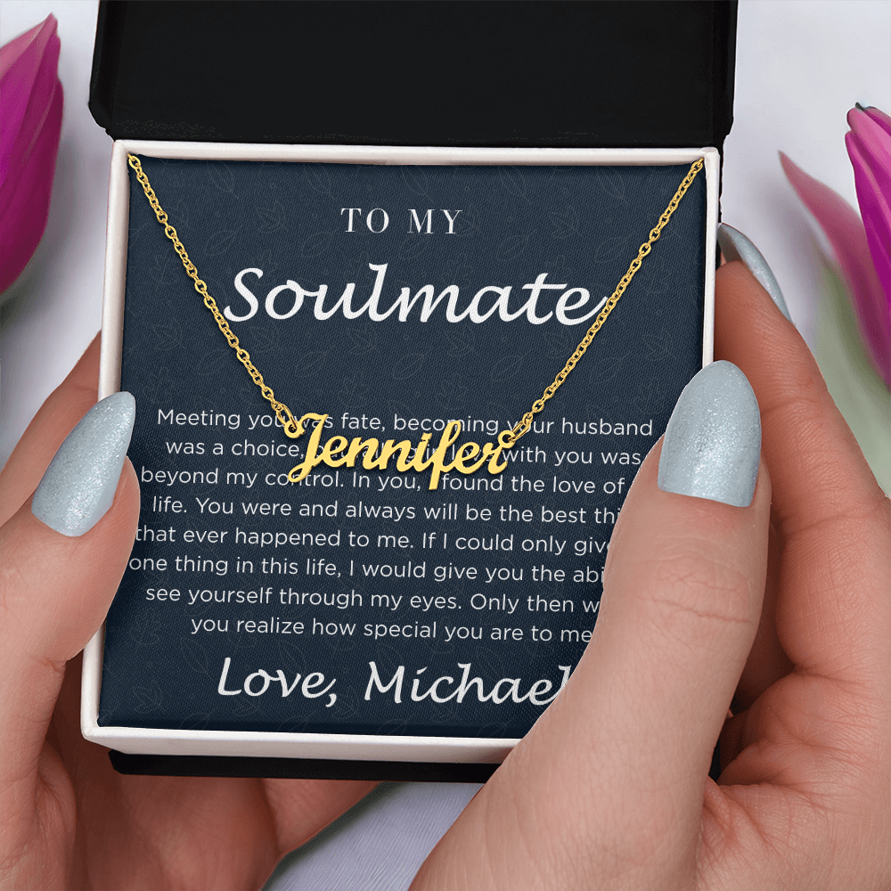 Personalized Custom Soulmate Name Necklace | Dainty Gold Nameplate Pendant | Anniversary & Birthday Gift for Wife