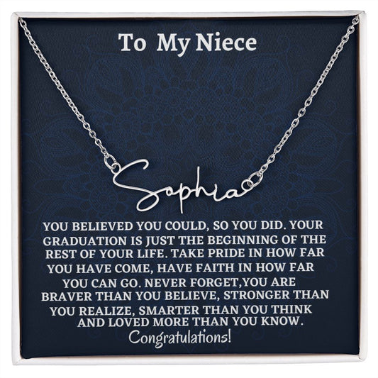 To My Niece Signature Style Name Necklace, Graduation Jewelry Gift For My Niece, Birthday Gift For Niece, Aunt To Niece Gift, Congratulations Gift.