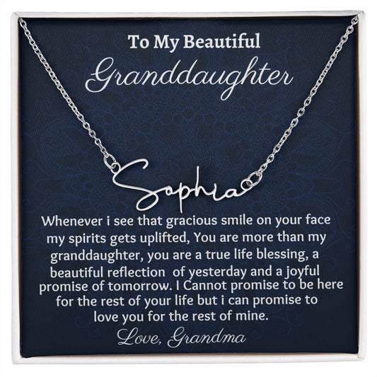 To My Beautiful Granddaughter Signature Style Necklace, Birthday Gift From Grandmother, Granddaughter Graduation Gift, Meaningful Jewelry Gift.