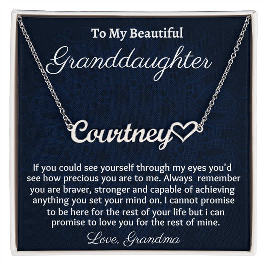 To My Beautiful Granddaughter Heart Name Necklace, Birthday Gift For My Granddaughter, Graduation Gift For Her, Gift From Grandmother, Meaningful Gift.