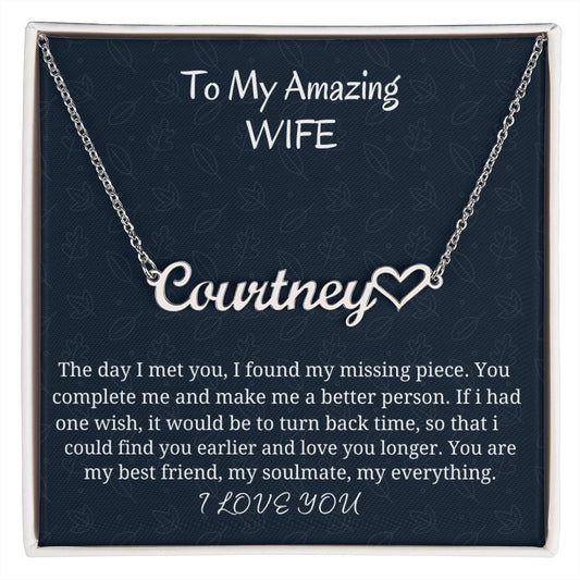 To My Amazing Wife Heart Name Necklace, Birthday Gift For My Amazing Wife, Wedding Anniversary Gift, Husband To Wife Gift, Romantic Jewelry Gift.