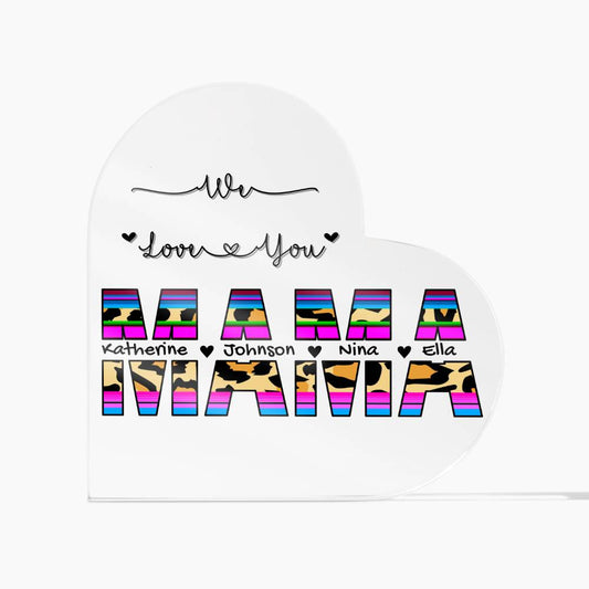 Personalized Heart Acrylic Mom Plaque, Kids custom Names Heart Acrylic
