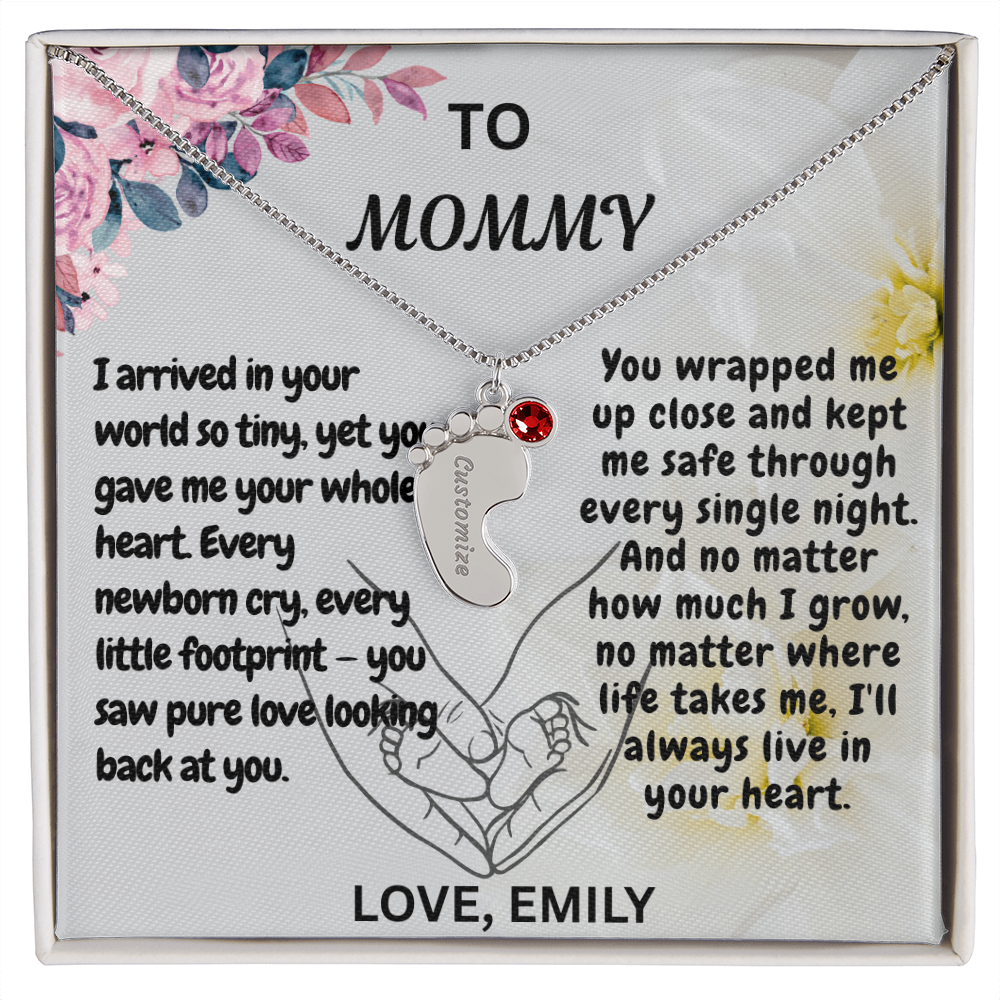 Personalized Engraved  Birthstone Necklace, Mom Birthday Keepsake,4 Pendants Max, Baby Feet With Names Necklace.