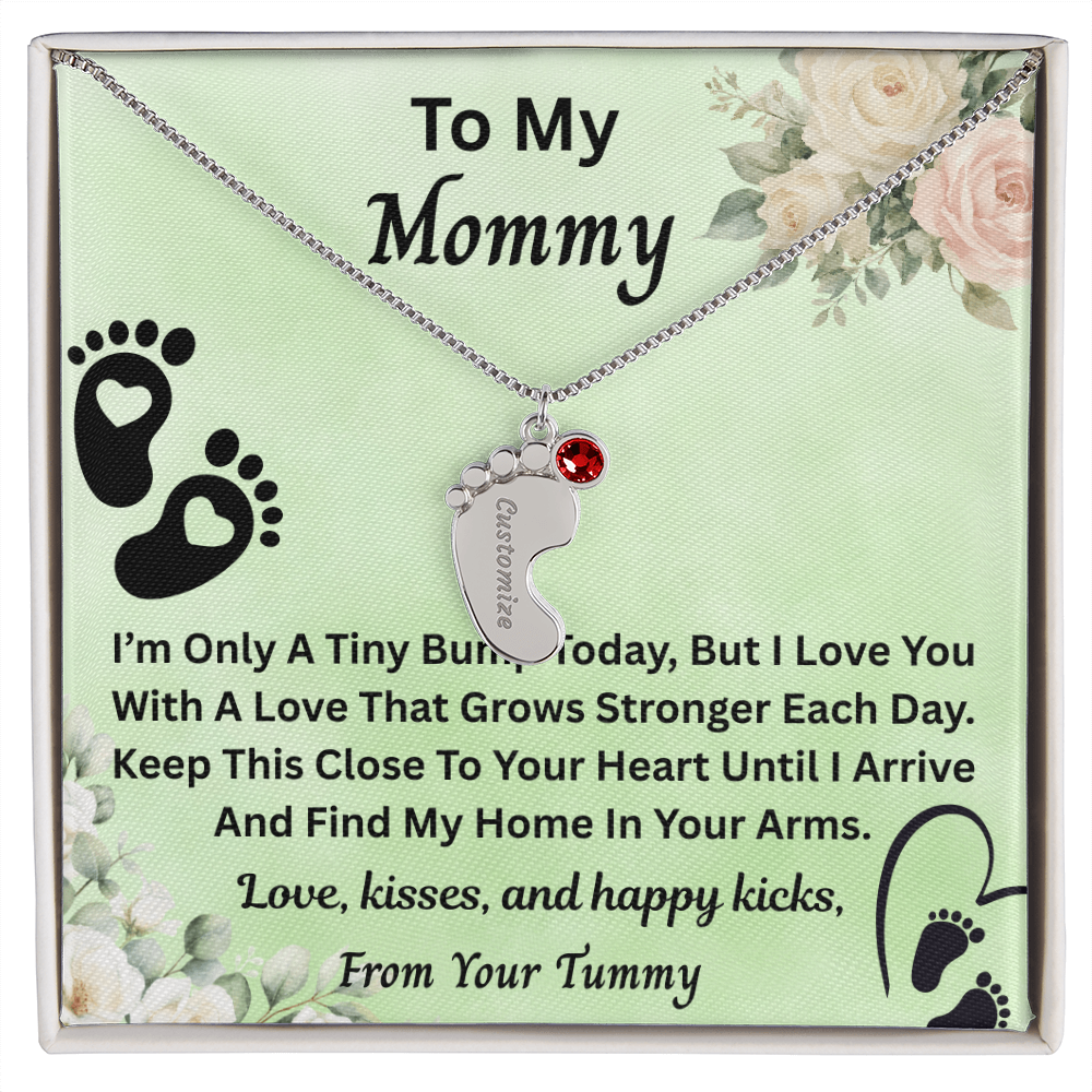 Personalized Baby Feet Necklace With Birthstone, Custom Baby New Born Necklace, New Born Month  Jewelry For Mom