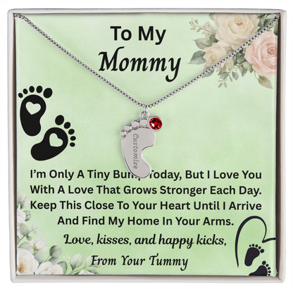 Personalized Baby Feet Necklace With Birthstone, Custom Baby New Born Necklace, New Born Month  Jewelry For Mom