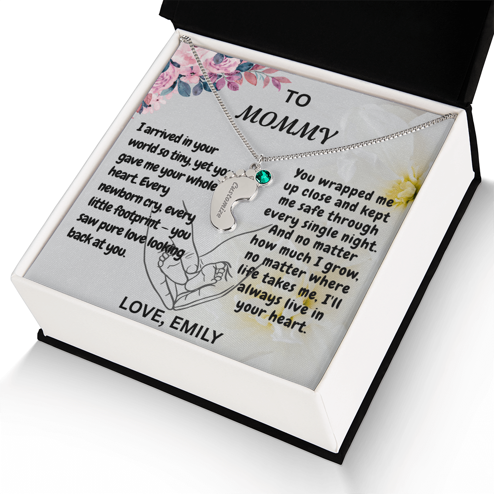 Personalized Engraved  Birthstone Necklace, Mom Birthday Keepsake,4 Pendants Max, Baby Feet With Names Necklace.