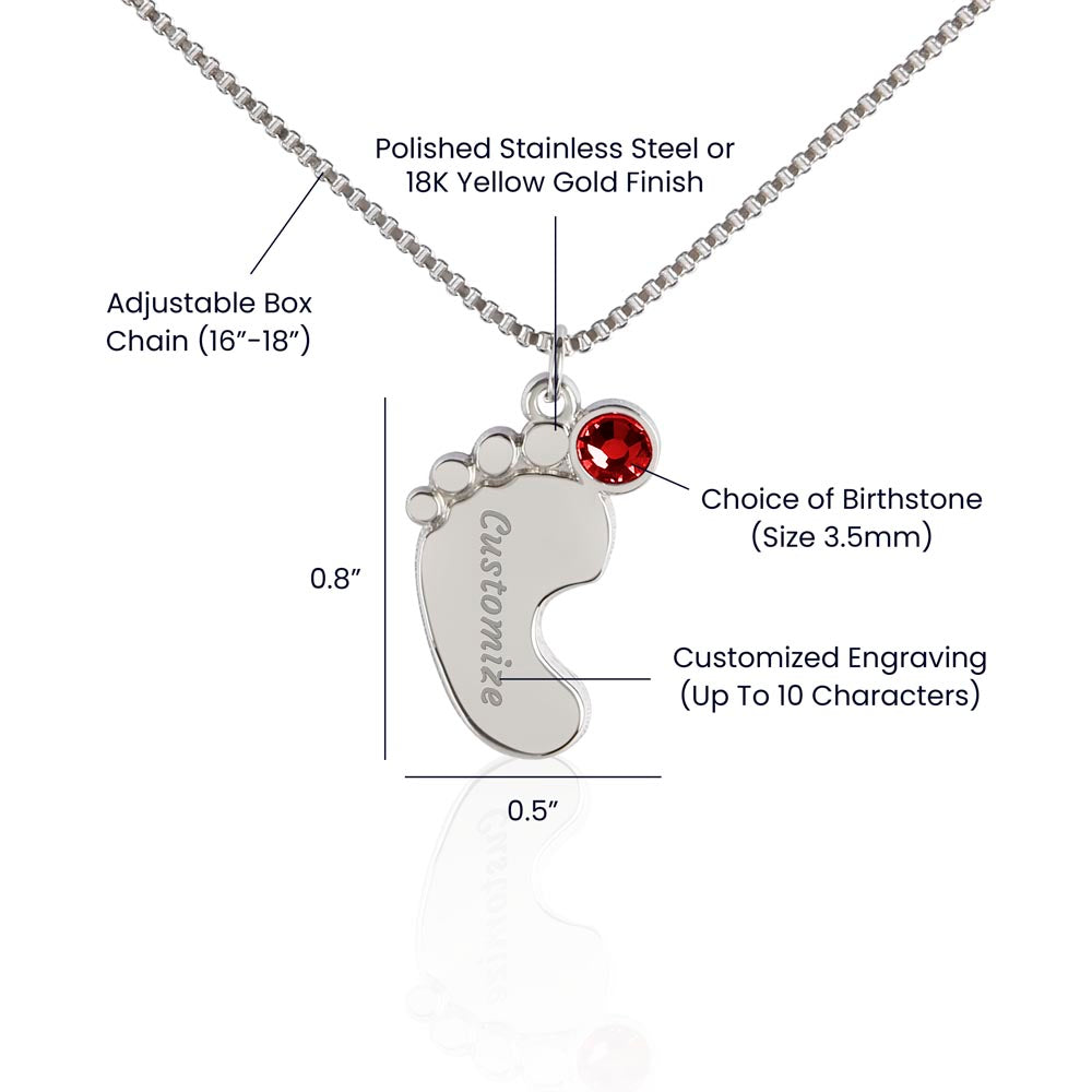 To My Godmother Engraved Baby Feet Necklace, Birthstone Necklace With Custom Name Jewelry, Gift For Grandmother.