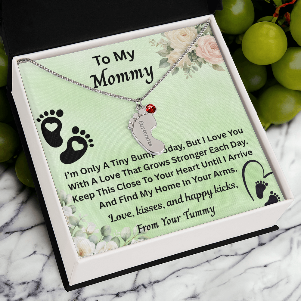 Personalized Baby Feet Necklace With Birthstone, Custom Baby New Born Necklace, New Born Month  Jewelry For Mom