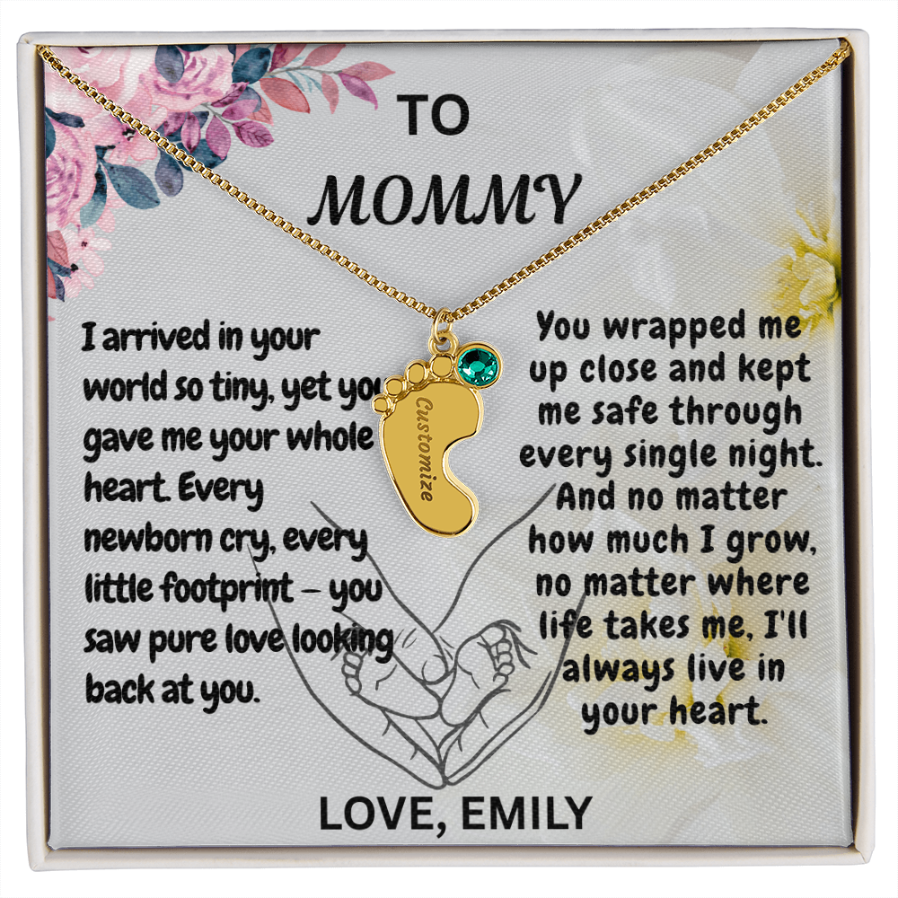 Personalized Engraved  Birthstone Necklace, Mom Birthday Keepsake,4 Pendants Max, Baby Feet With Names Necklace.