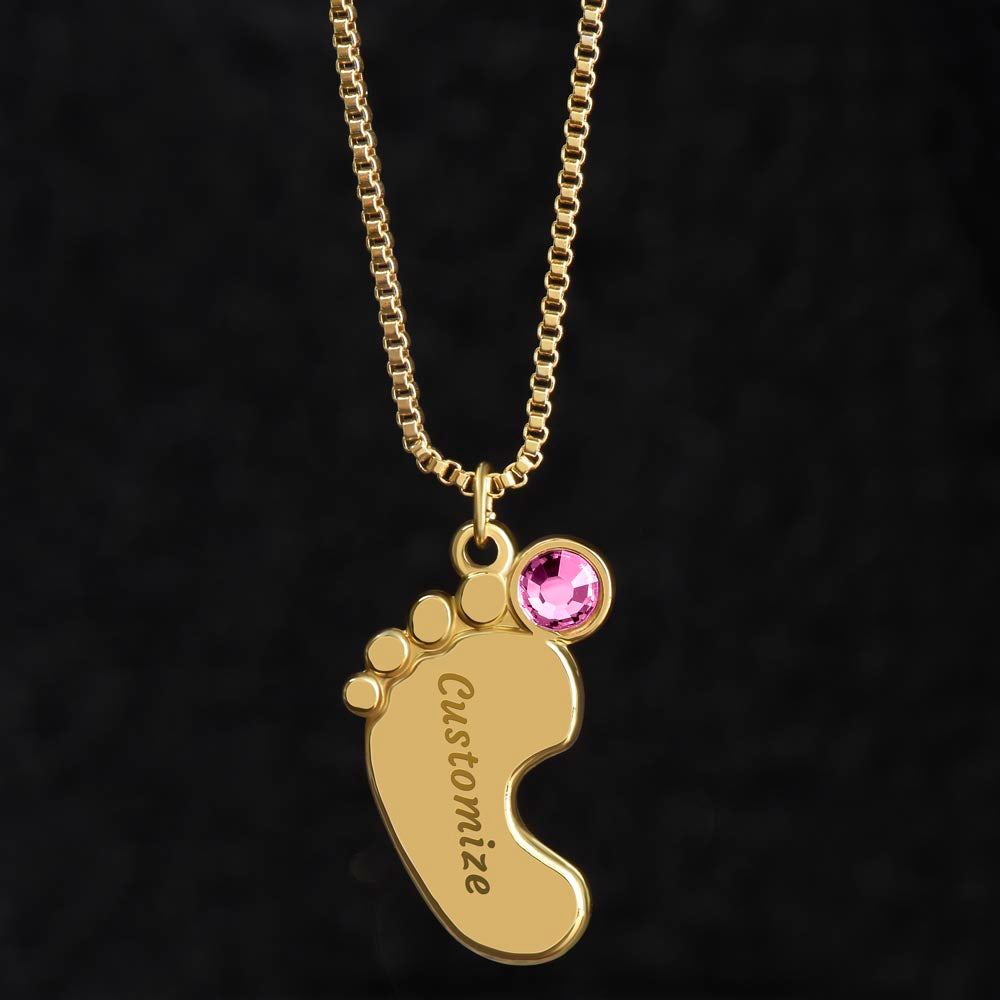 Personalized Engraved  Birthstone Necklace, Mom Birthday Keepsake,4 Pendants Max, Baby Feet With Names Necklace.