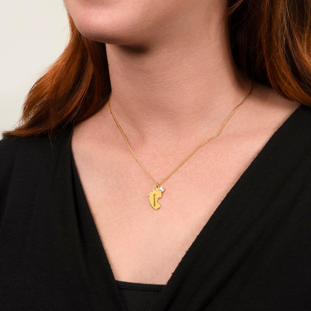 Personalized Engraved  Birthstone Necklace, Mom Birthday Keepsake,4 Pendants Max, Baby Feet With Names Necklace.