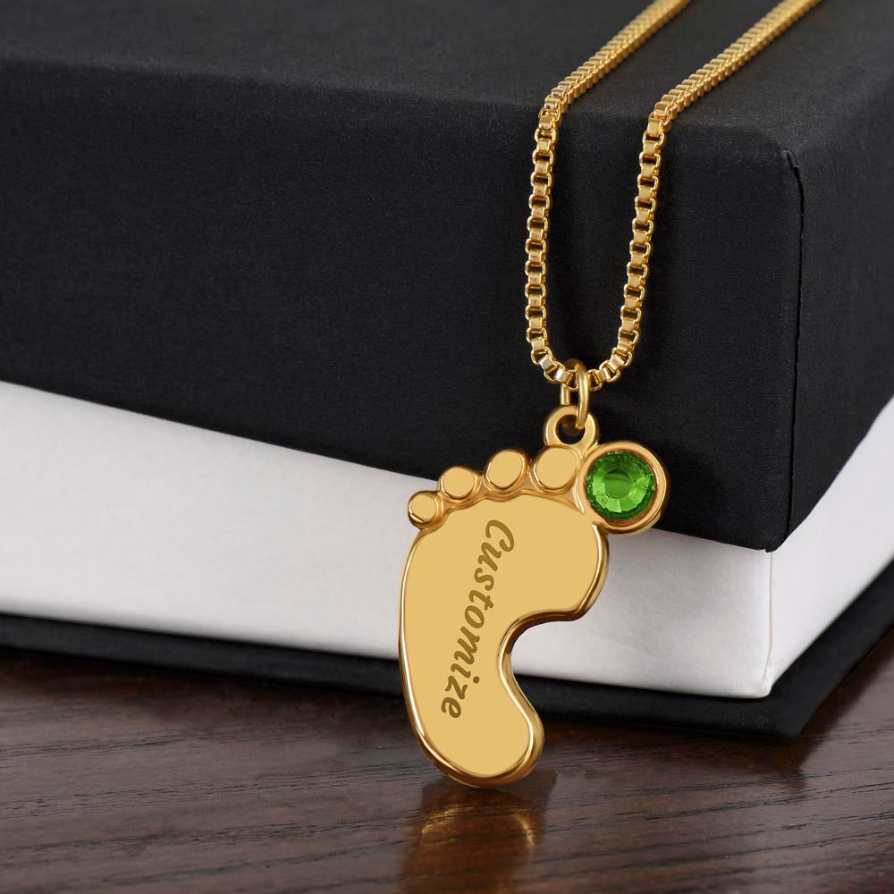 Personalized Baby Feet Necklace With Birthstone, Custom Baby New Born Necklace, New Born Month  Jewelry For Mom