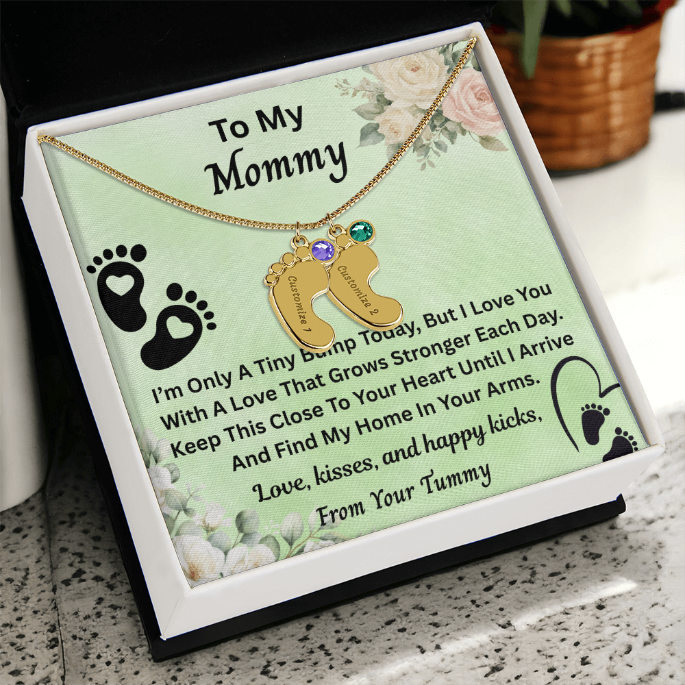 Personalized Baby Feet Necklace With Birthstone, Custom Baby New Born Necklace, New Born Month  Jewelry For Mom