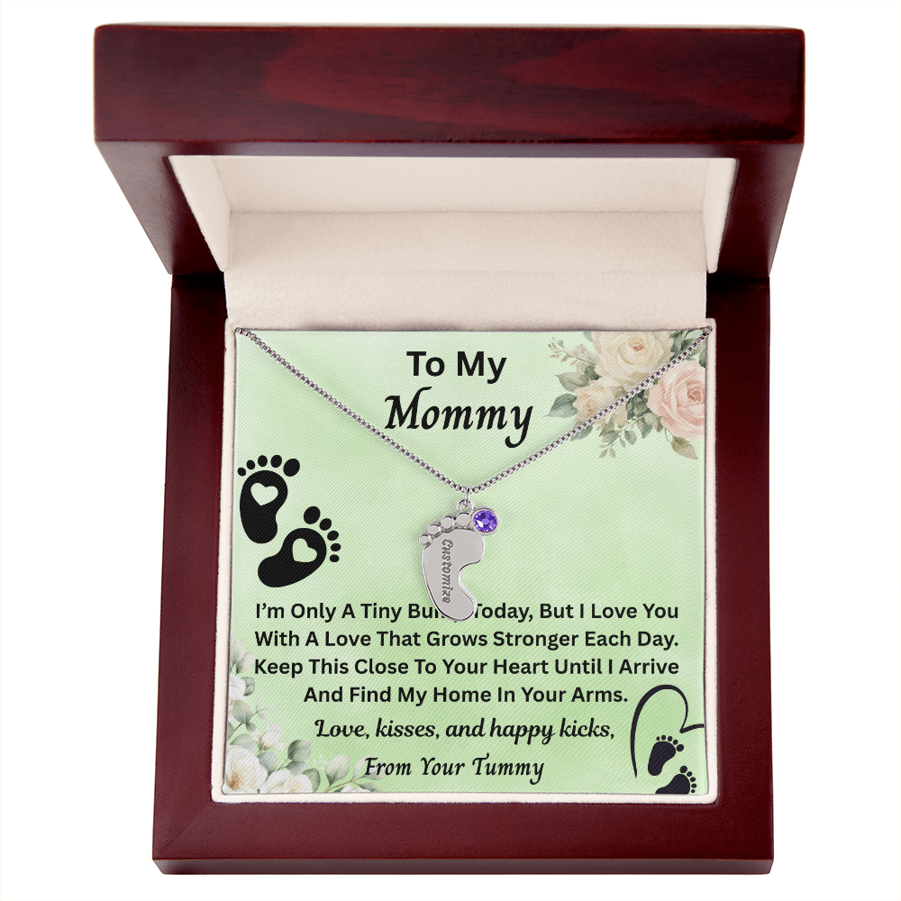 Personalized Baby Feet Necklace With Birthstone, Custom Baby New Born Necklace, New Born Month  Jewelry For Mom