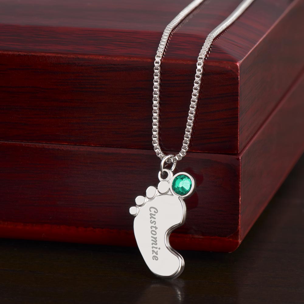 To My Godmother Engraved Baby Feet Necklace, Birthstone Necklace With Custom Name Jewelry, Gift For Grandmother.