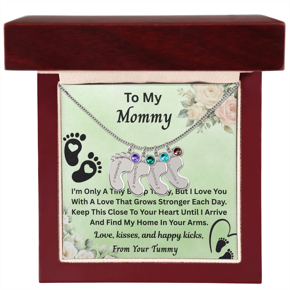 Personalized Baby Feet Necklace With Birthstone, Custom Baby New Born Necklace, New Born Month  Jewelry For Mom