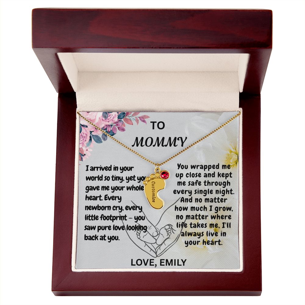Personalized Engraved  Birthstone Necklace, Mom Birthday Keepsake,4 Pendants Max, Baby Feet With Names Necklace.