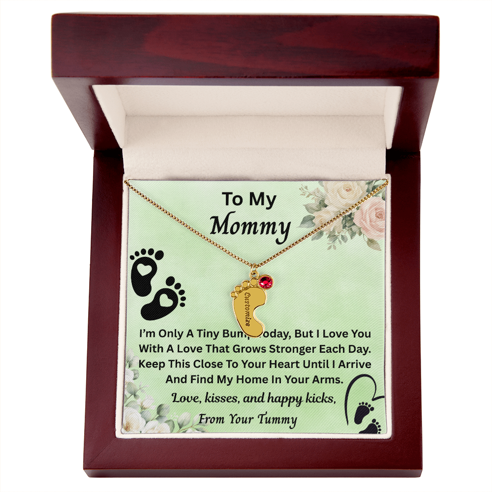 Personalized Baby Feet Necklace With Birthstone, Custom Baby New Born Necklace, New Born Month  Jewelry For Mom