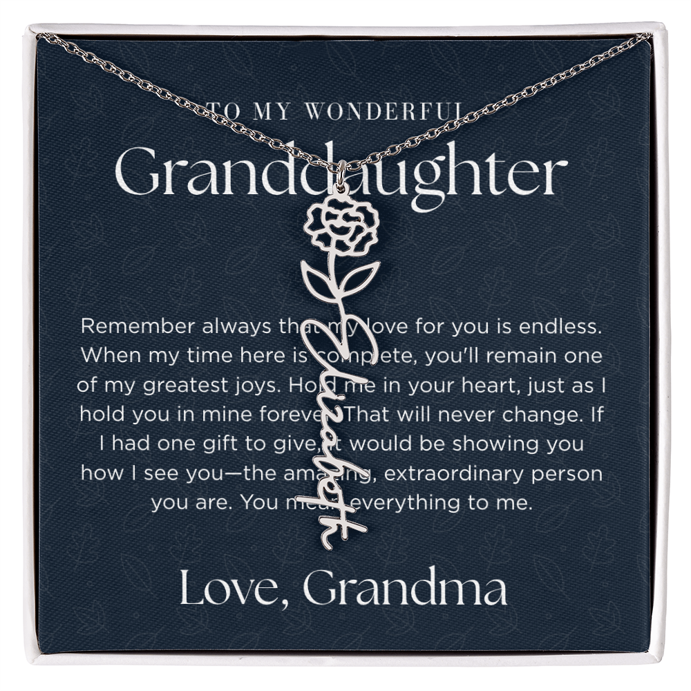 Personalized Birth Flower Name Necklace for Granddaughter | Custom Dainty Floral Pendant & Christmas Gift from Grandparents