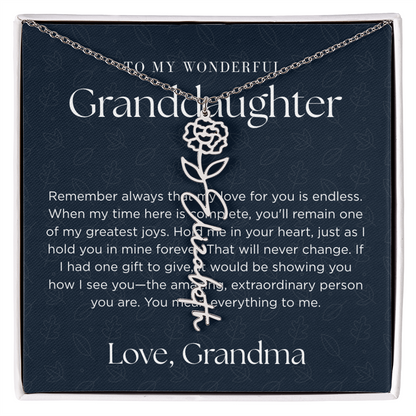 Personalized Birth Flower Name Necklace for Granddaughter | Custom Dainty Floral Pendant & Christmas Gift from Grandparents