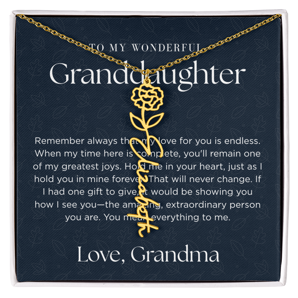 Personalized Birth Flower Name Necklace for Granddaughter | Custom Dainty Floral Pendant & Christmas Gift from Grandparents