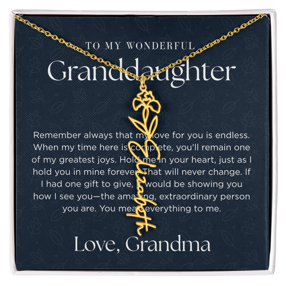 Personalized Birth Flower Name Necklace for Granddaughter | Custom Dainty Floral Pendant & Christmas Gift from Grandparents