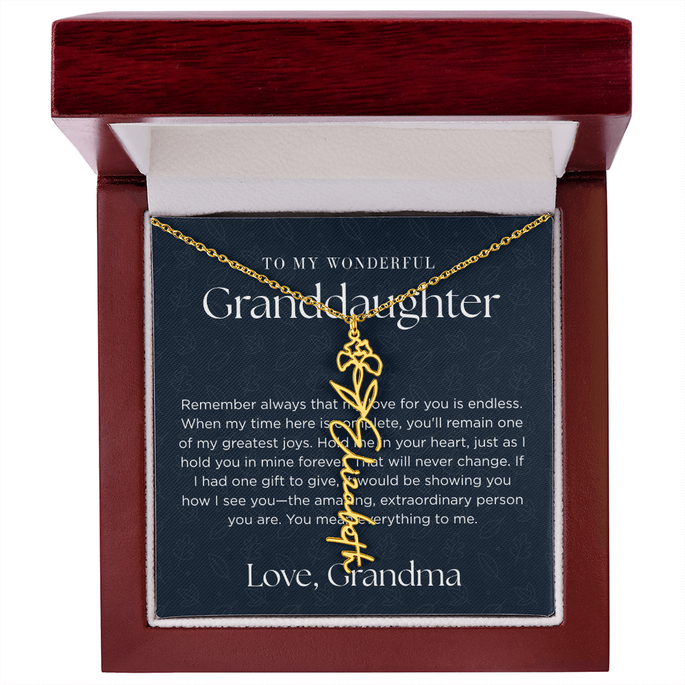 Personalized Birth Flower Name Necklace for Granddaughter | Custom Dainty Floral Pendant & Christmas Gift from Grandparents