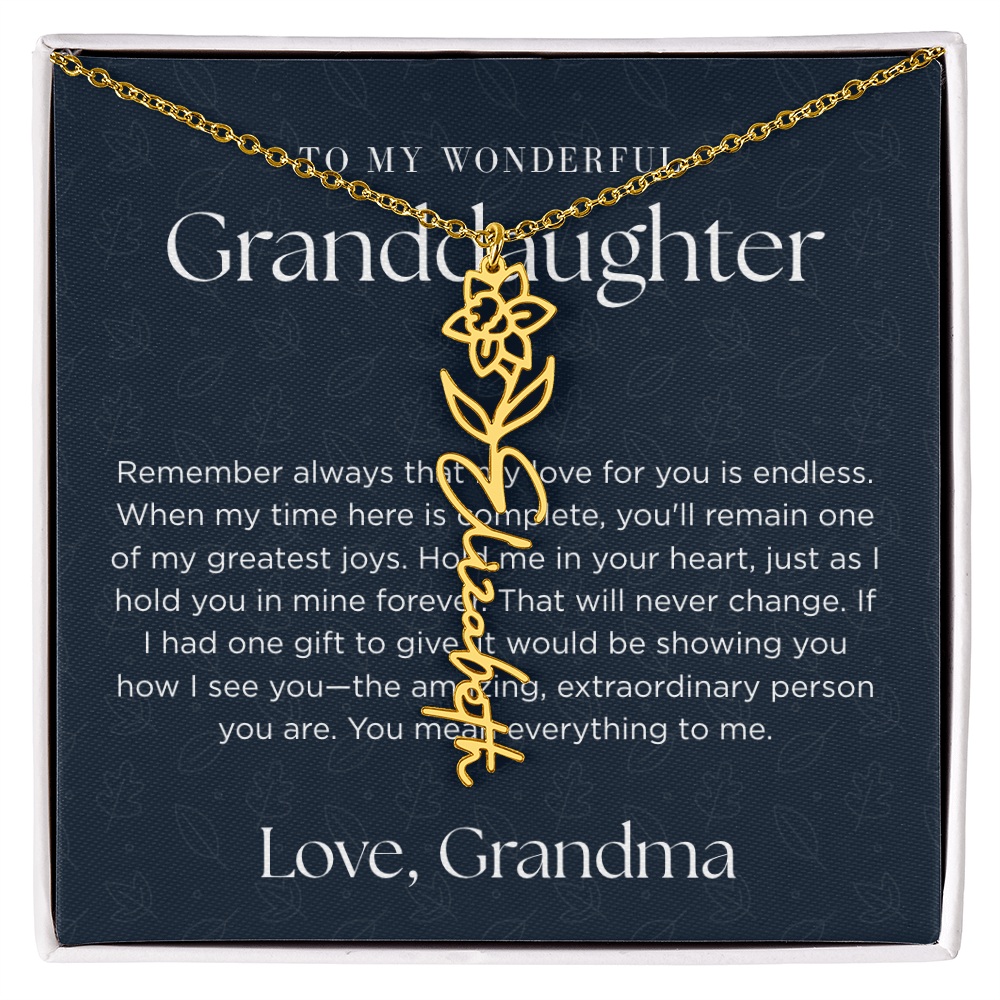 Personalized Birth Flower Name Necklace for Granddaughter | Custom Dainty Floral Pendant & Christmas Gift from Grandparents