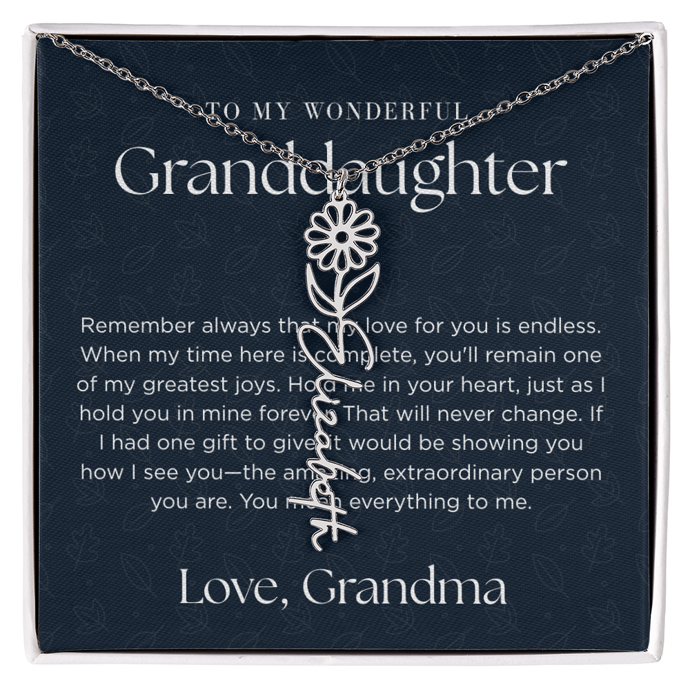 Personalized Birth Flower Name Necklace for Granddaughter | Custom Dainty Floral Pendant & Christmas Gift from Grandparents