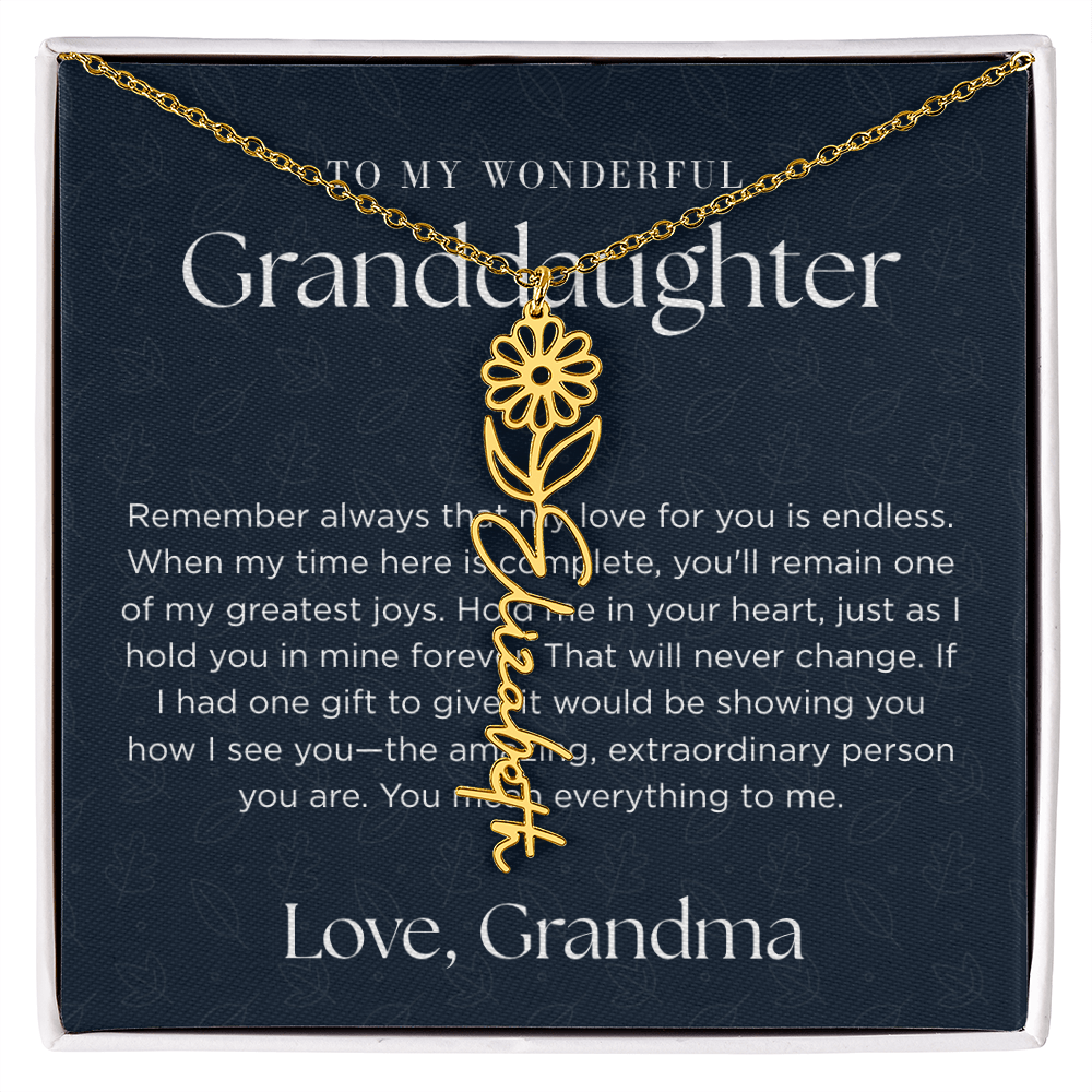 Personalized Birth Flower Name Necklace for Granddaughter | Custom Dainty Floral Pendant & Christmas Gift from Grandparents