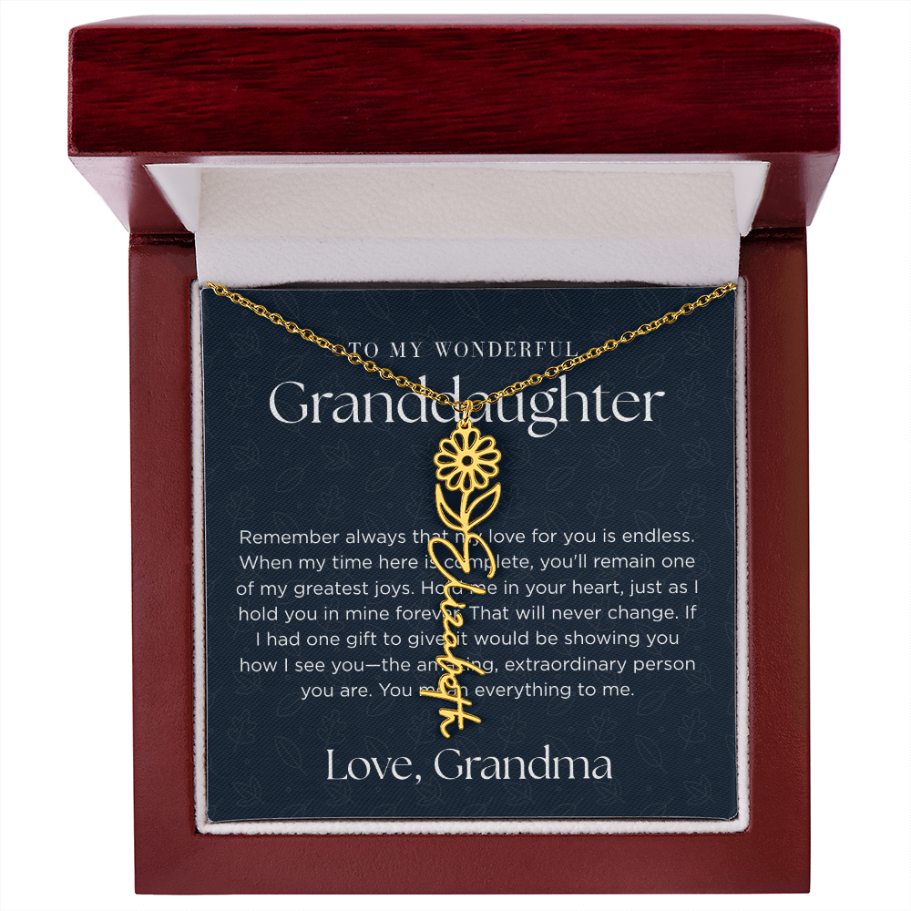 Personalized Birth Flower Name Necklace for Granddaughter | Custom Dainty Floral Pendant & Christmas Gift from Grandparents