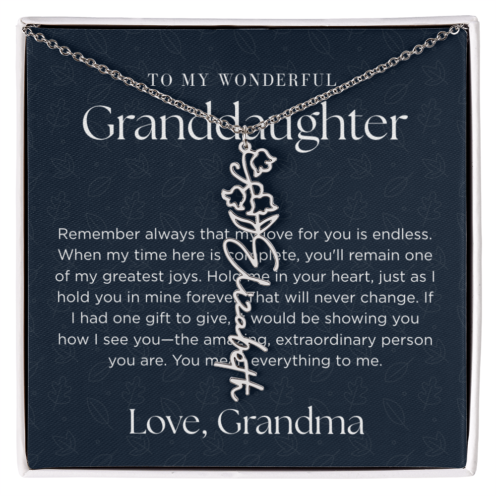 Personalized Birth Flower Name Necklace for Granddaughter | Custom Dainty Floral Pendant & Christmas Gift from Grandparents