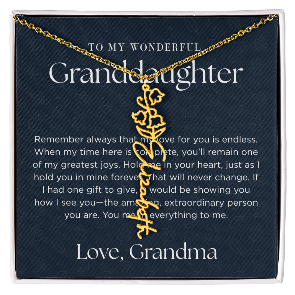 Personalized Birth Flower Name Necklace for Granddaughter | Custom Dainty Floral Pendant & Christmas Gift from Grandparents