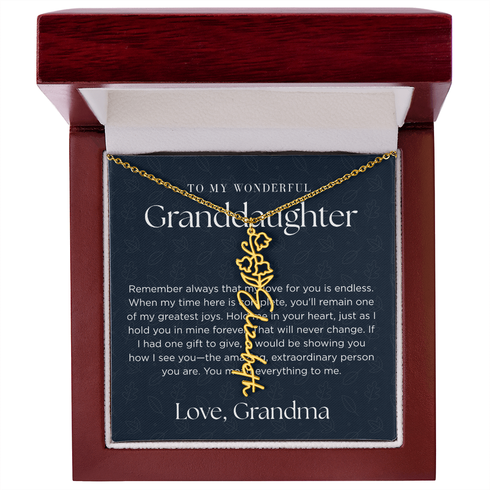 Personalized Birth Flower Name Necklace for Granddaughter | Custom Dainty Floral Pendant & Christmas Gift from Grandparents