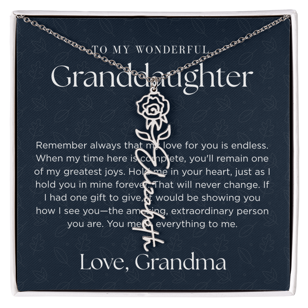 Personalized Birth Flower Name Necklace for Granddaughter | Custom Dainty Floral Pendant & Christmas Gift from Grandparents