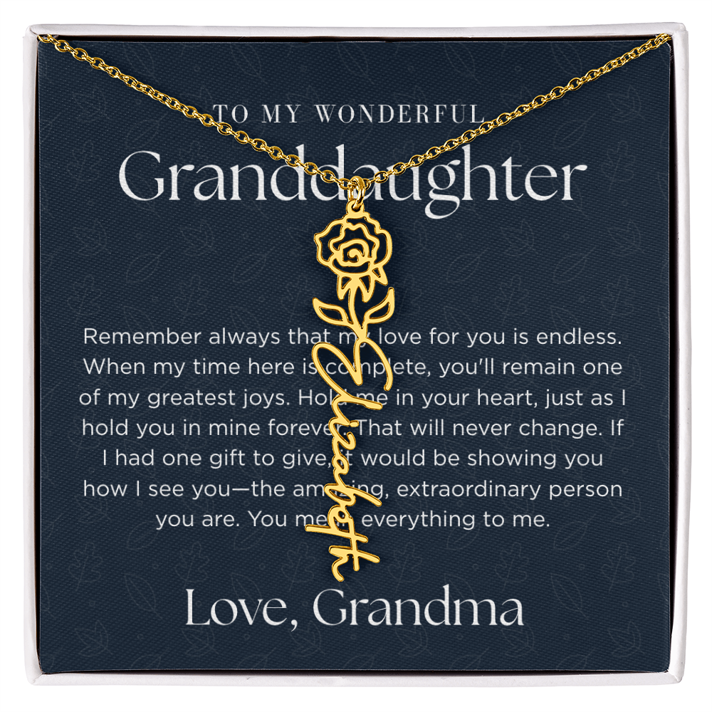 Personalized Birth Flower Name Necklace for Granddaughter | Custom Dainty Floral Pendant & Christmas Gift from Grandparents