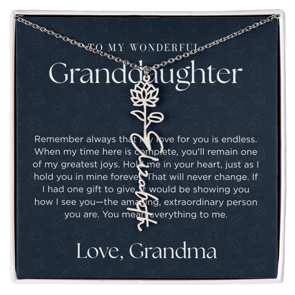 Personalized Birth Flower Name Necklace for Granddaughter | Custom Dainty Floral Pendant & Christmas Gift from Grandparents