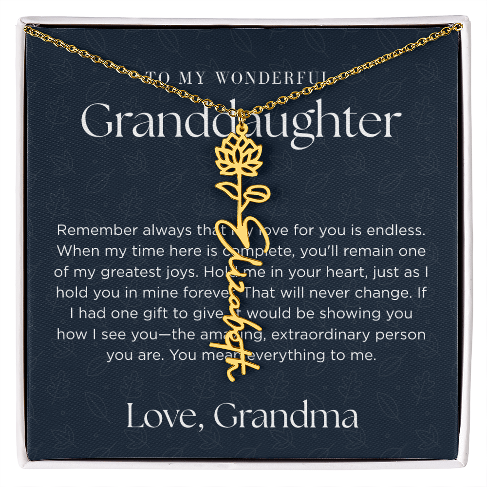 Personalized Birth Flower Name Necklace for Granddaughter | Custom Dainty Floral Pendant & Christmas Gift from Grandparents